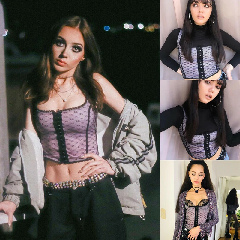 

Sexy Women Net Yarn Wave Point Dot Print Bandage Mesh Vest Sleeveless Summer Tank Top Clubwear