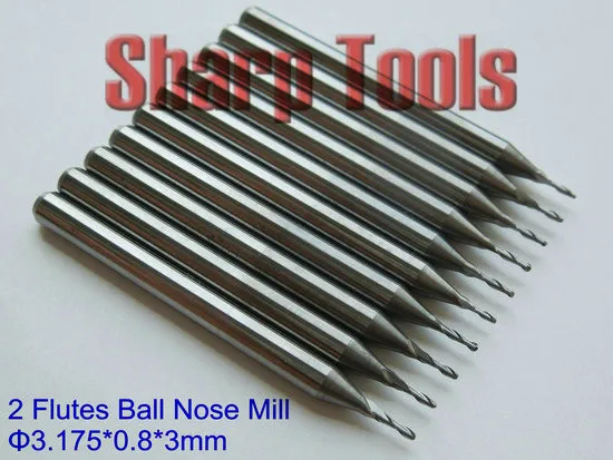 Precision 3.175X0.8X3mm 2 Flutes Ball Nose Bits, CNC Engraving Tools Tungsten Steel Carbide End Mill Cutters for 3D Woodworking