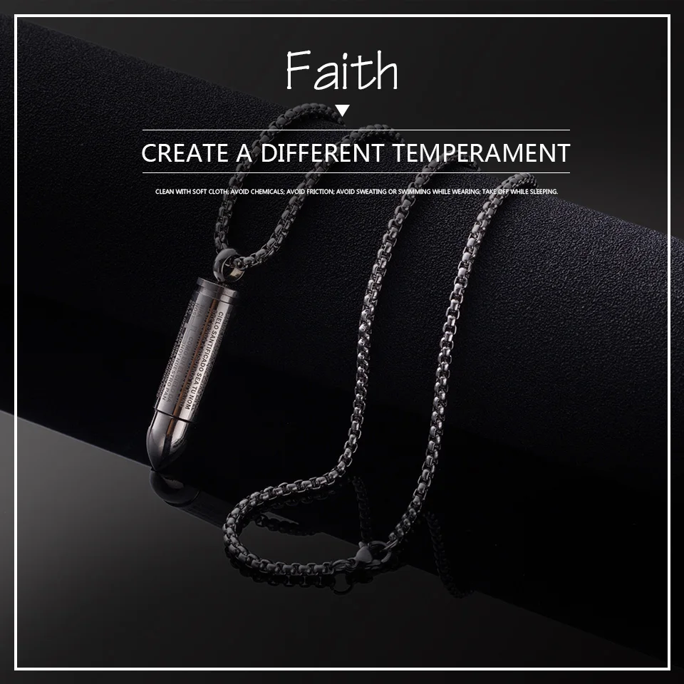 Military Necklace Jewelry Accessories for Men Male Stainless Steel Cross Scripture Engraved Bullet Pendant Necklace Vintage