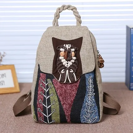 

Fashion String Appliques Women Shopping backpacks!Nice Floral Embossing National Lady Small backracks Versatile Canvas backruck