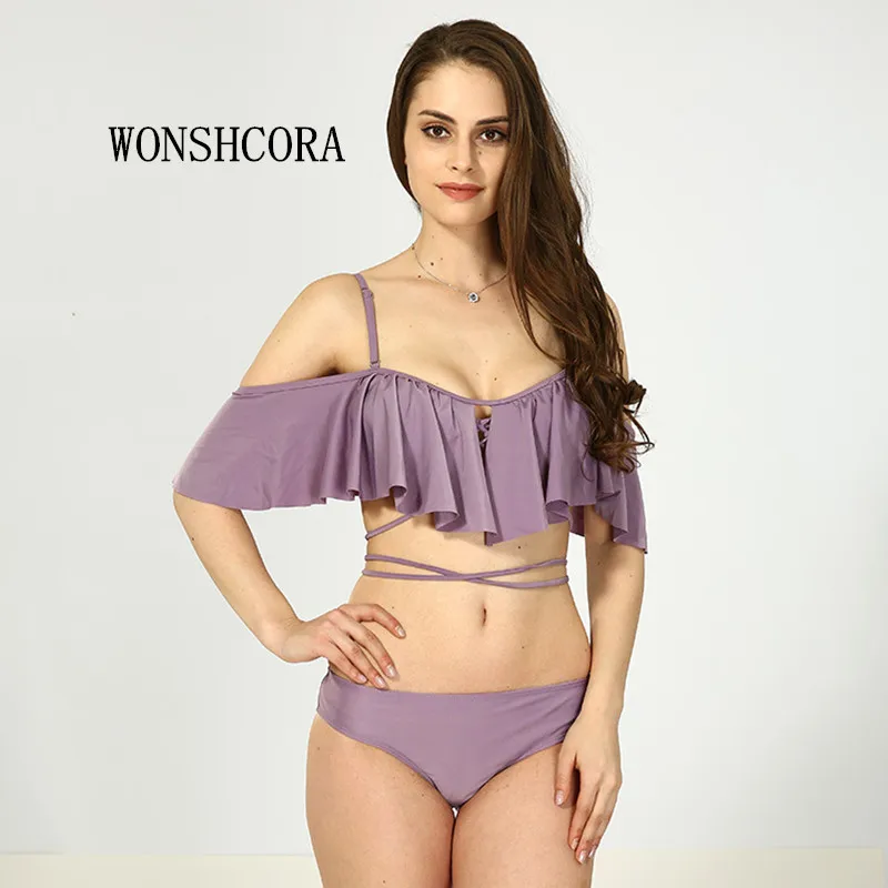 

Women Bikini Set 2017 Padded Lotus Leaf Bikinis Sexy Push Up Swimwear Female Swimsuit Bathing Suit Brazilian Bandage Biquini