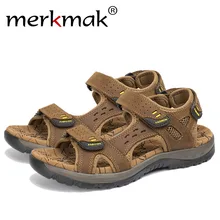 Merkmak/брендовые летние сандалии из натуральной кожи; Мужская обувь; модные повседневные пляжные мужские сандалии на нескользящей резиновой подошве; Прямая поставка