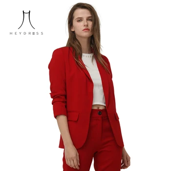 

Heydress 2019 Spring Fashion Red Blazer Women OL Puff Sleeve Workwear Blazer Coat No Button Three Quarter Ladies Outwears