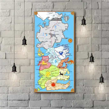 

Map of Westeros Moive Game Of Thrones Retro Colorful Canvas Print Wall Art Sticker Home Decor Bar Pub Cafe Exquisite Painting