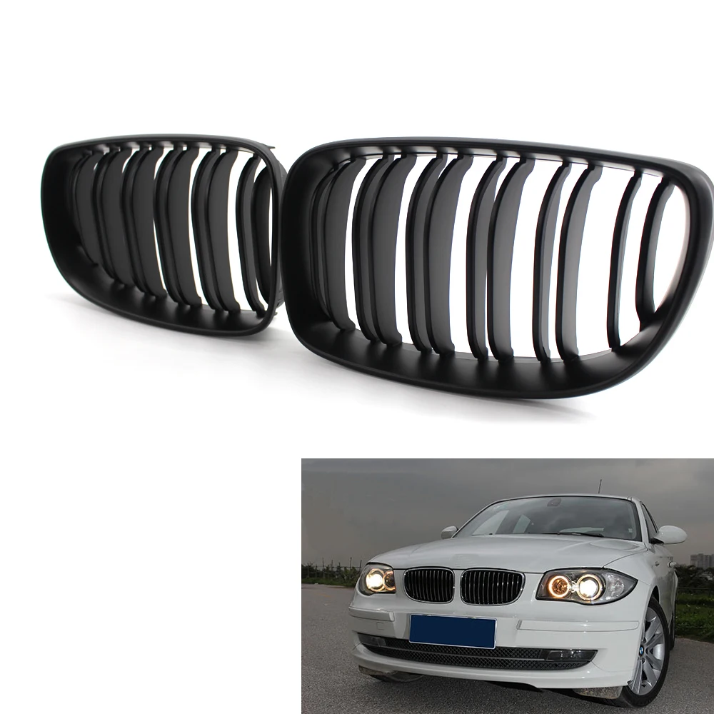 Матовый черный двойной передний гриль для BMW 1 серии E81 E87 E82 E88 08 11|front grille for bmw|grill