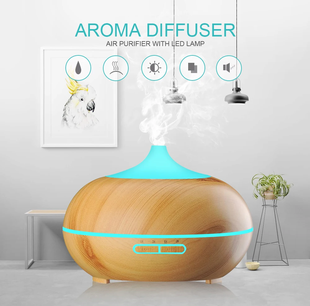 

300ml Air Humidifier Wood Grain Usb Ultrasonic Aroma Essential Oil Diffuser Cool Mist 7 Color LED Light for Home Office Bedroom