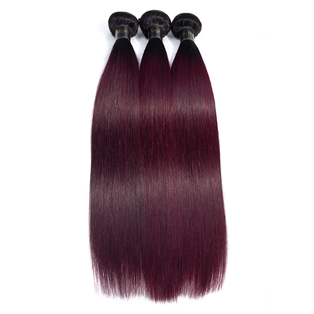 Омбре волос 3 пучка с закрытием QT Профессиональный 1B/99J бордовый темно-винный красный человеческие волосы перуанские прямые человеческие волосы