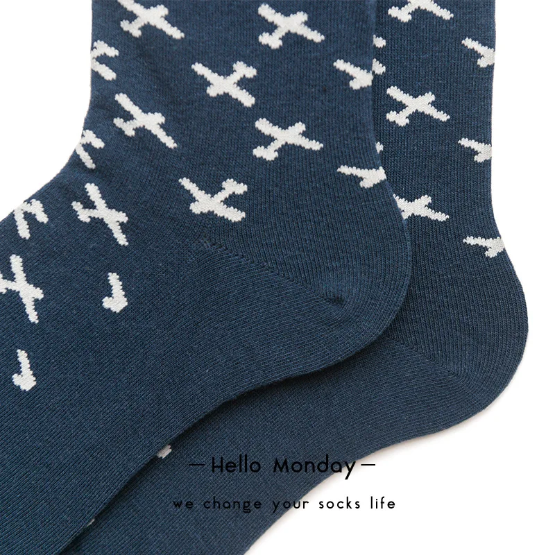 Moda Mulaya Brand Women's Happy Socks 100% Cotton Men's Socks Plane Pattern Hip Hop Funny Navy Harajuku Street Wear Socks