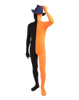 

Split Zentai Full Bodysuit Spandex Lycra Orange And Black Second Skin Suit
