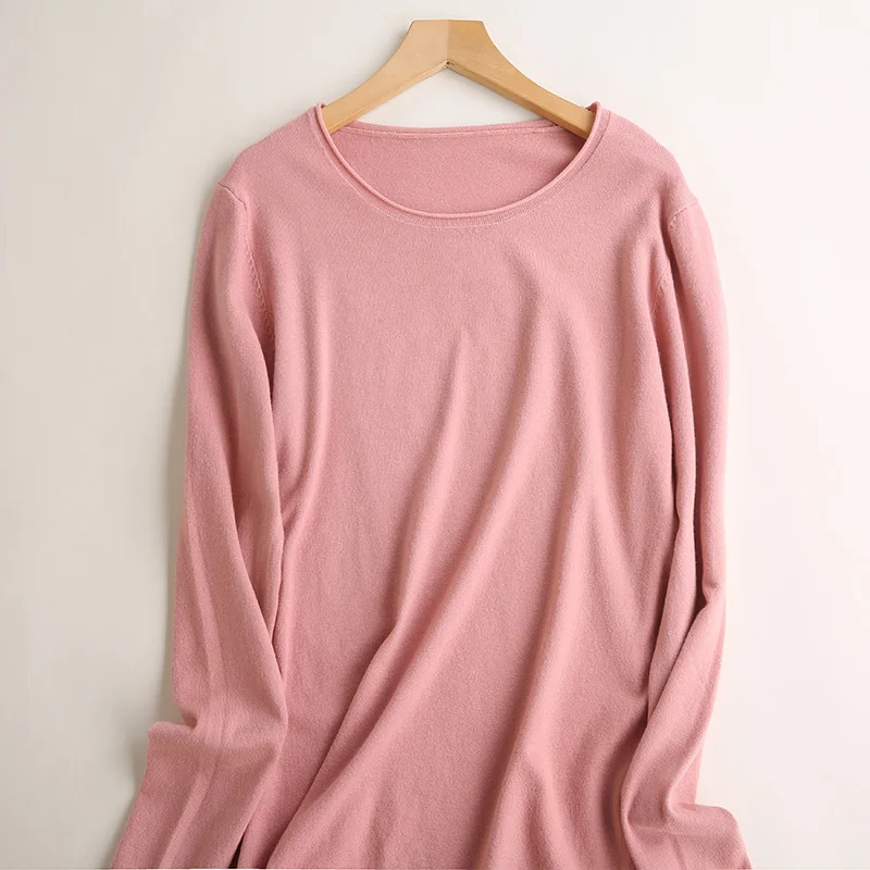 2019new дикий свитер женский пуловер с круглым вырезом женский эластичный кашемировый свитер Повседневный модный свитер женская зимняя одежда - Цвет: Розовый