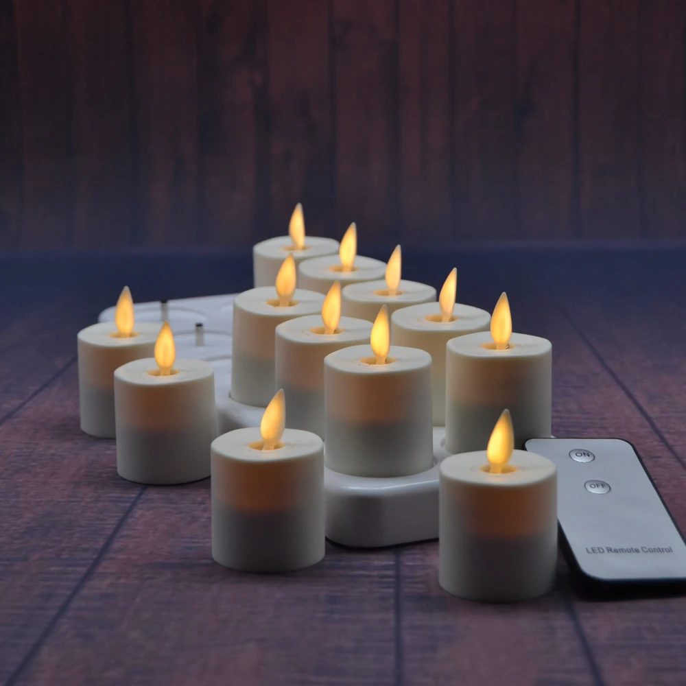 Set of 12 Flameless Rechargeable Moving Wick LED Tealight Candle