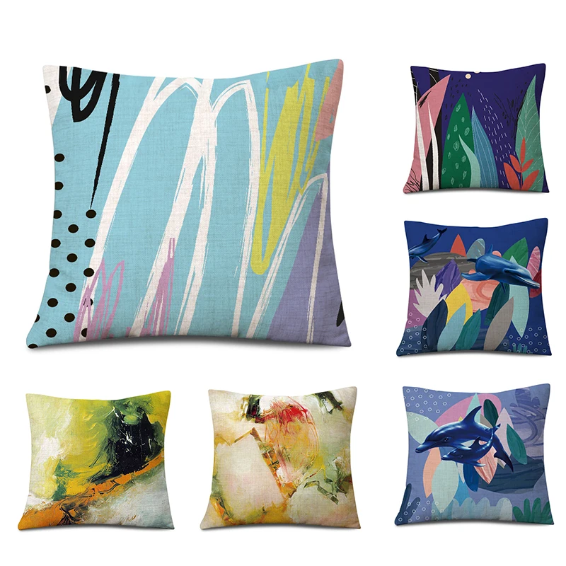 

Abstract Pillow Cover Colorful Bed Sofa Pillow Cushion Pillow Cover Comfortable Skin-Friendly Pillow Cover Nordic Linen