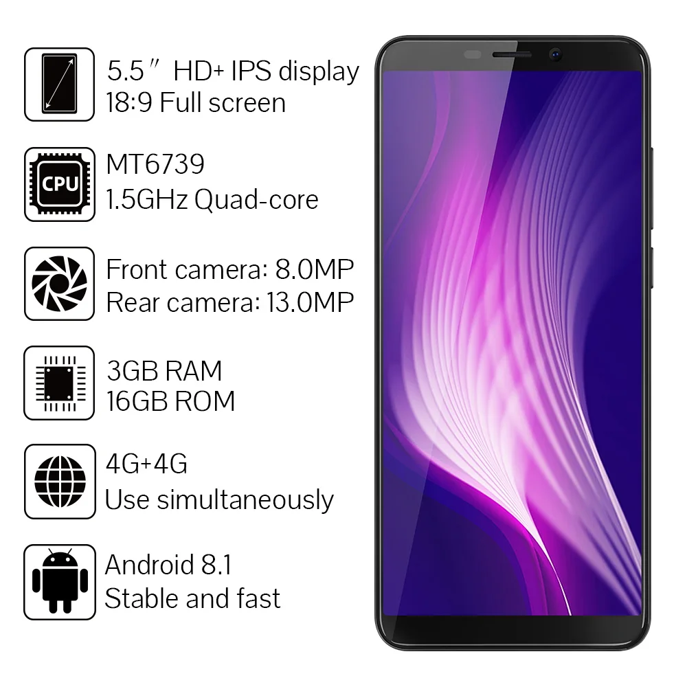 Cubot смартфон Nova две sim карты 4G LTE MT6739 четыре ядра 3 Гб + 16 ГБ мобильный телефон 5