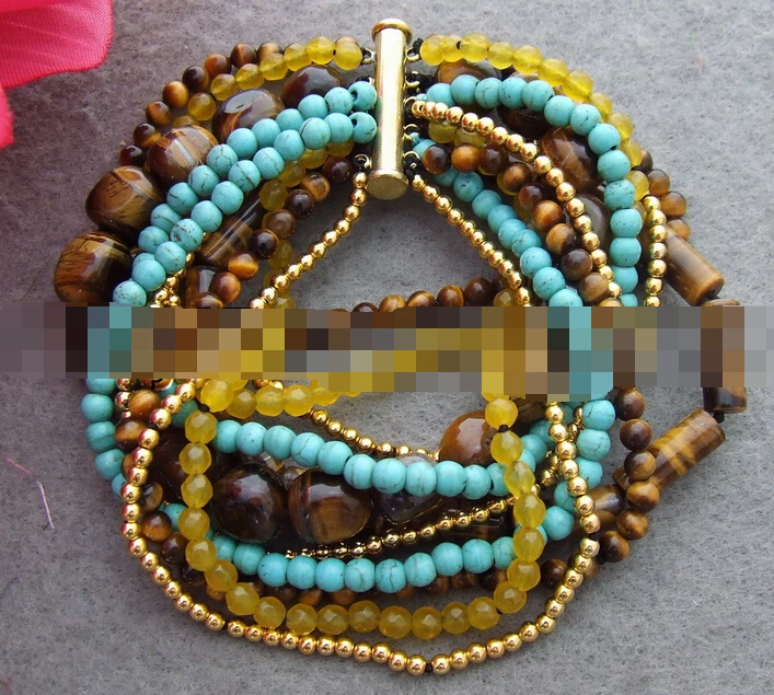 

Hot sell ->@@ > 11Strds Tiger's Eyes&Turquoise&Jade Bracelet -Top quality free shipping