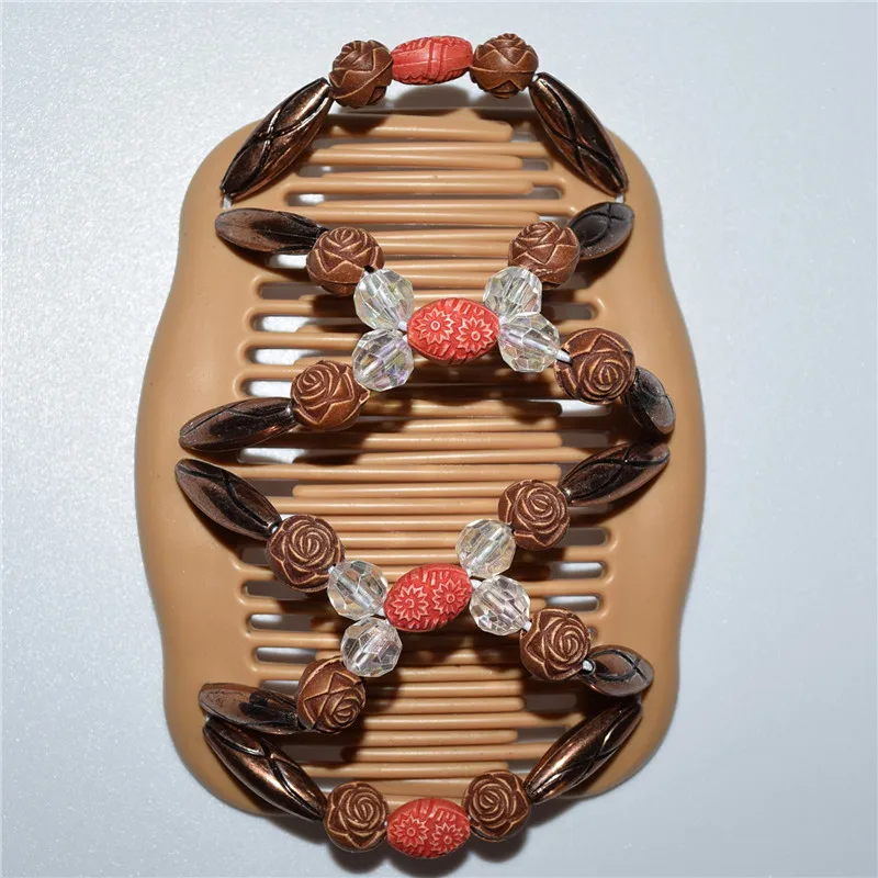 

20 шт./лот гребень в виде рояльной розы с коричневыми классическими бусинами женский аксессуар для волос простой в использовании