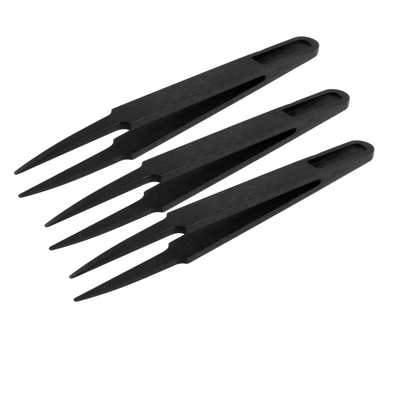 3 Pcs Black Plastic Electronic Pointy Tip Anti-static Tweezers - Цвет: Black