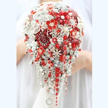 Bride Drop Brooch bouquet custom made Wedding red & white Jewelry Bride ‘s bridal bouquets Teardrop tassel holding flowers