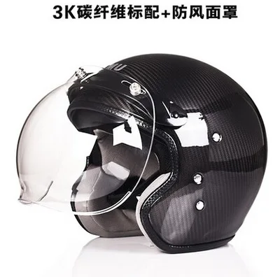 AMU черный карбоновый шлем с открытым лицом 3/4 мотоциклетный Мотоциклетный Шлем КАСКО, реактивный винтажный Ретро шлем, внутренний козырек, ECE - Цвет: Design 3