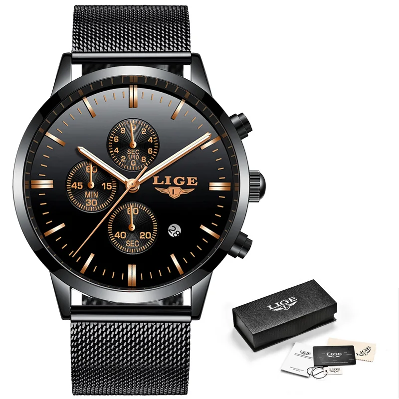 LIGE Mens Watches Luxury Brand Fashion Quartz Clock Men's Sports Watch For Men All Steel Military Waterproof Watch Reloj Hombre