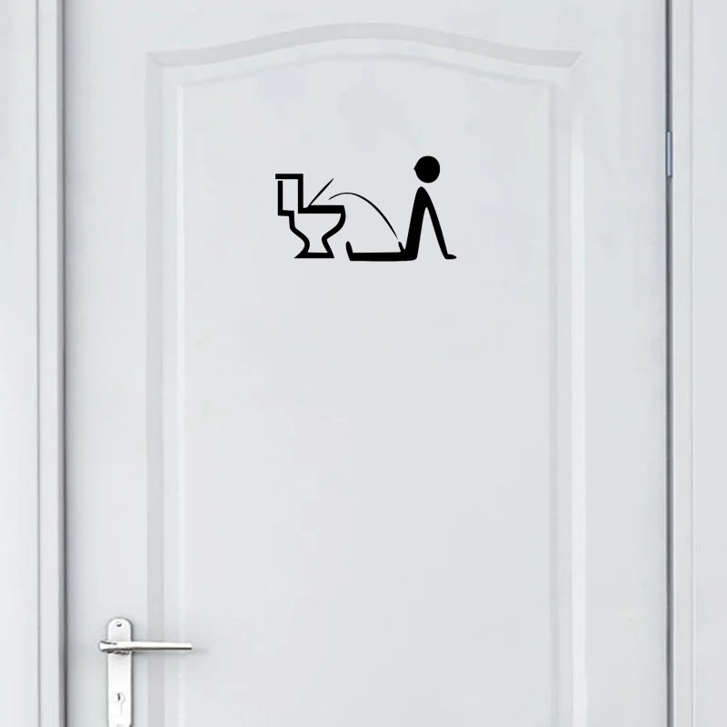 

YOJA 22*12.9CM Cartoon Funny Urinate WC Door Decoration Sticker Wall Decals Black Graphical A40233
