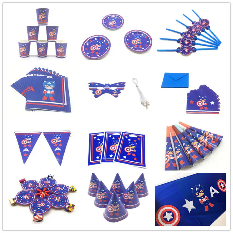 

Marvel Captain America Theme The Avengers Disposable Tableware Paper Cup Plate Mask Boys Favor Birthday Party Decoration Supply
