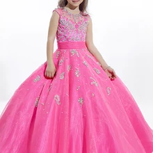 Детские платья фуксии с цветочным узором для девочек на свадьбу, вечерние платья для выпускного вечера для маленьких девочек, детские пышные платья для девочек, glitz