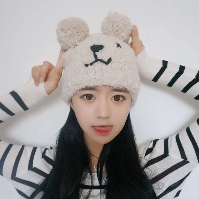

2016 Children Hats Autumn Winter Thicken Knitted Warm Caps Kids Cute Cartoon Bear Baby Boys Girls Animal Beanies