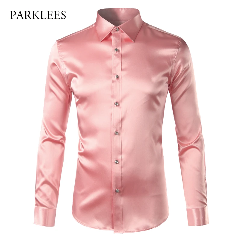 pink satin button down