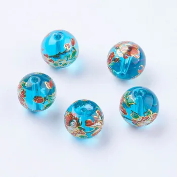 

Pandahall 5pc Flower Painted Glass Beads Round For Jewelry Accessories Finding Making Necklace Bracelet Anklet Size:12mm