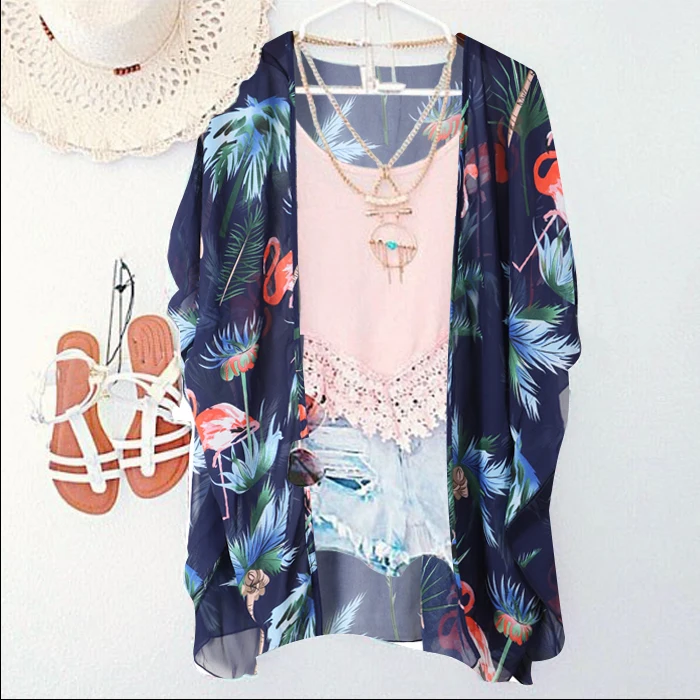 New Arrivals 2019 Women Blouses Plus Sizes Floral Cardigan Women Tops Chiffon Batwing Blouse Kimono Cardigan Chemise Femme XXXL