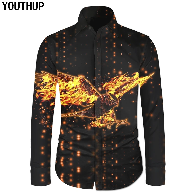 

YOUTHUP 2018 Summer Shirts Men 3D Print Fire Eagle Slim Fit Shirts Hip Hop Streetwear Shirt Homme Cool Blouse Vintage Shirt Men
