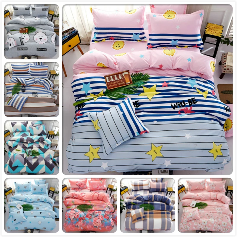 Синий, Розовый, Желтый AB Side Star полосой 3/4 шт Постельное белье дети одного Bedlinens 1,5 м 1,8 м 2 м простыня king queen Размеры пододеяльник