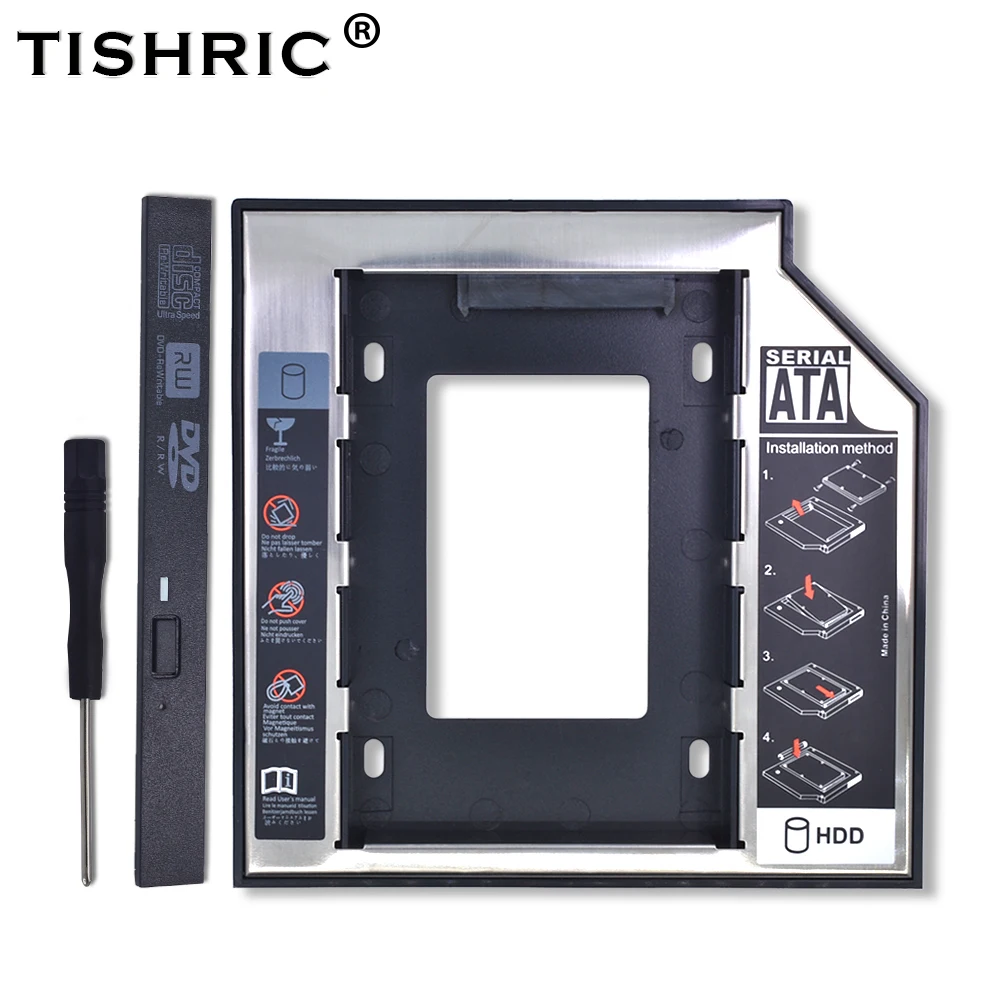 

TISHRIC Universal Aluminum Plastic for Laptop CD-ROM 7-12.5mm 2.5"SSD 2nd HDD Caddy 12.7mm SATA3.0 Hard Drive Case Enclosure