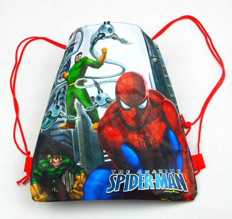 

12Pcs Superhero Spiderman Cartoon Kids Drawstring Printed Backpack Shopping School Traveling Bags Party Birthday Gifts