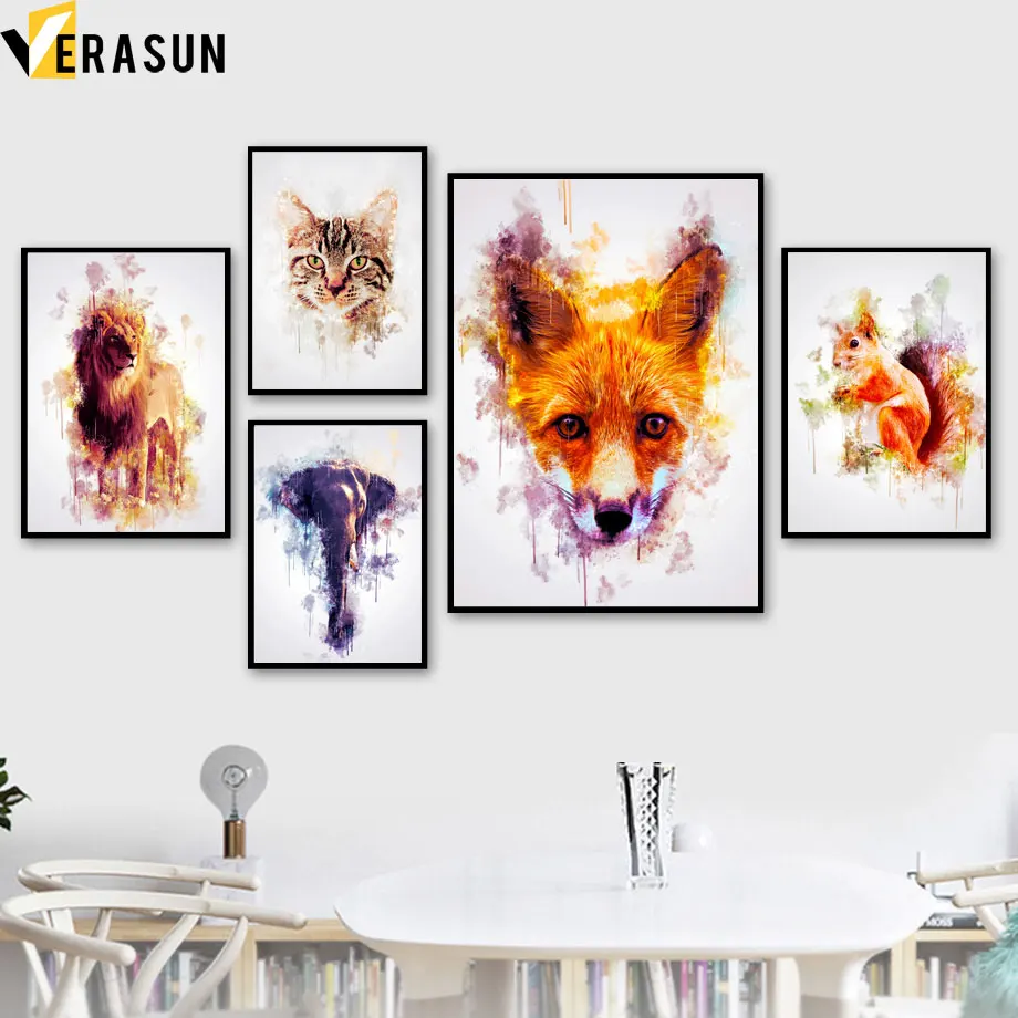 

Elephant Lion Fox Elephant Squirrel Wall Art Canvas Painting Nordic Posters And Prints Wall Pictures For Living Room Home Decor
