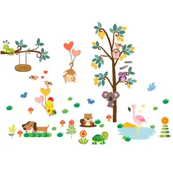 Животные рисунки из мультфильма ПВХ детская комната сова стены декоративная переводная наклейка обезьяна домашний декор нетоксичные