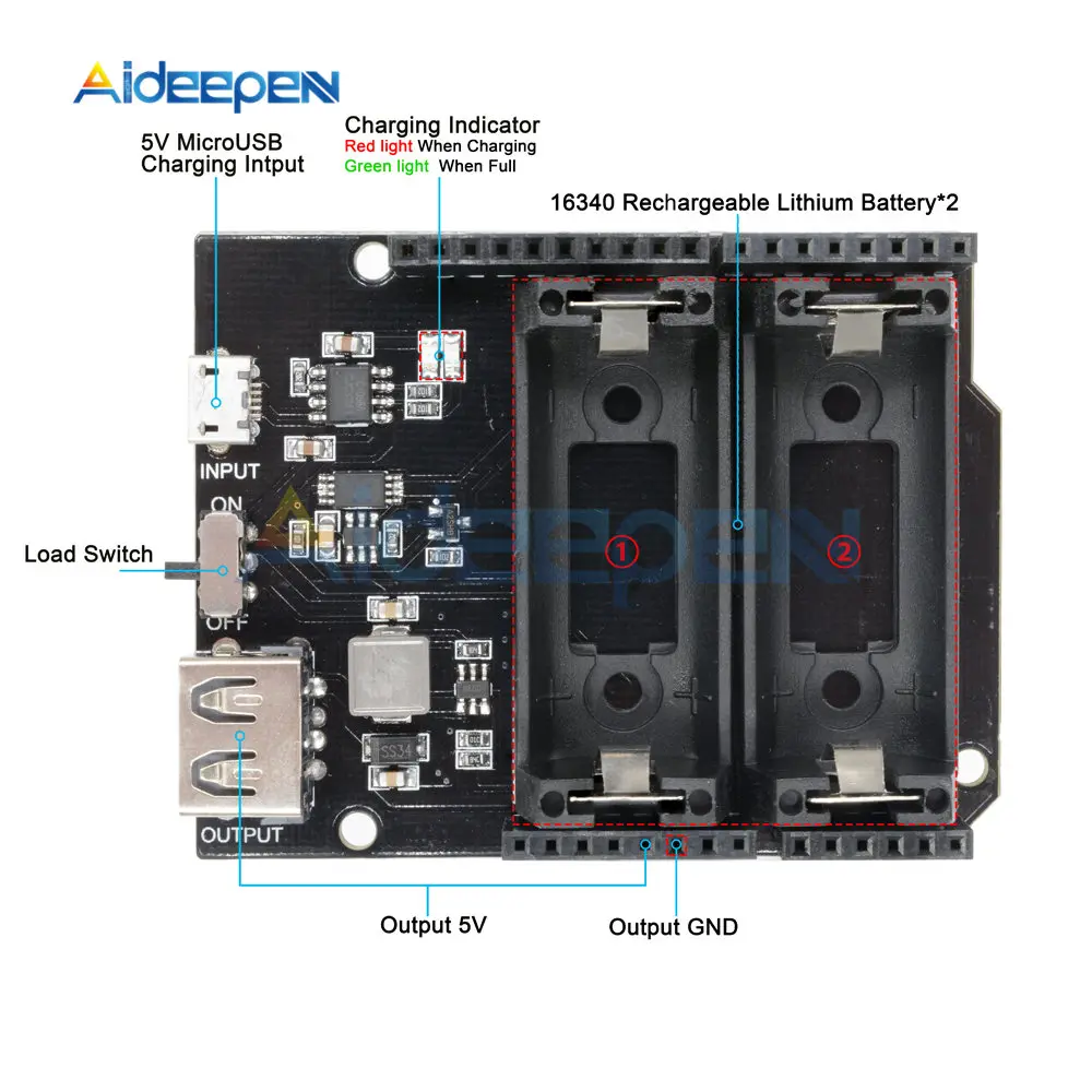 ESP8266 ESP32 источник питания Двойной 16340 перезаряжаемая литиевая батарея зарядное устройство щит плата для Arduino UNO R3 блок питания