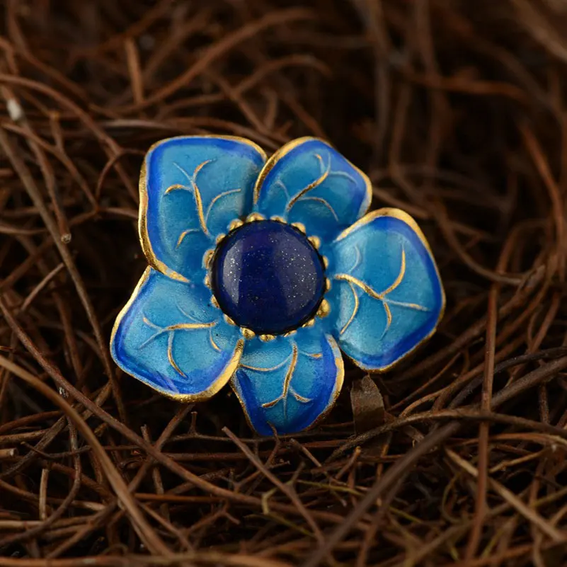 

FNJ 925 Silver Flower Pendant New Fashion Lapis Lazuli Stone Pure S925 Solid Thai Silver Pendants for Women Men Jewelry Making