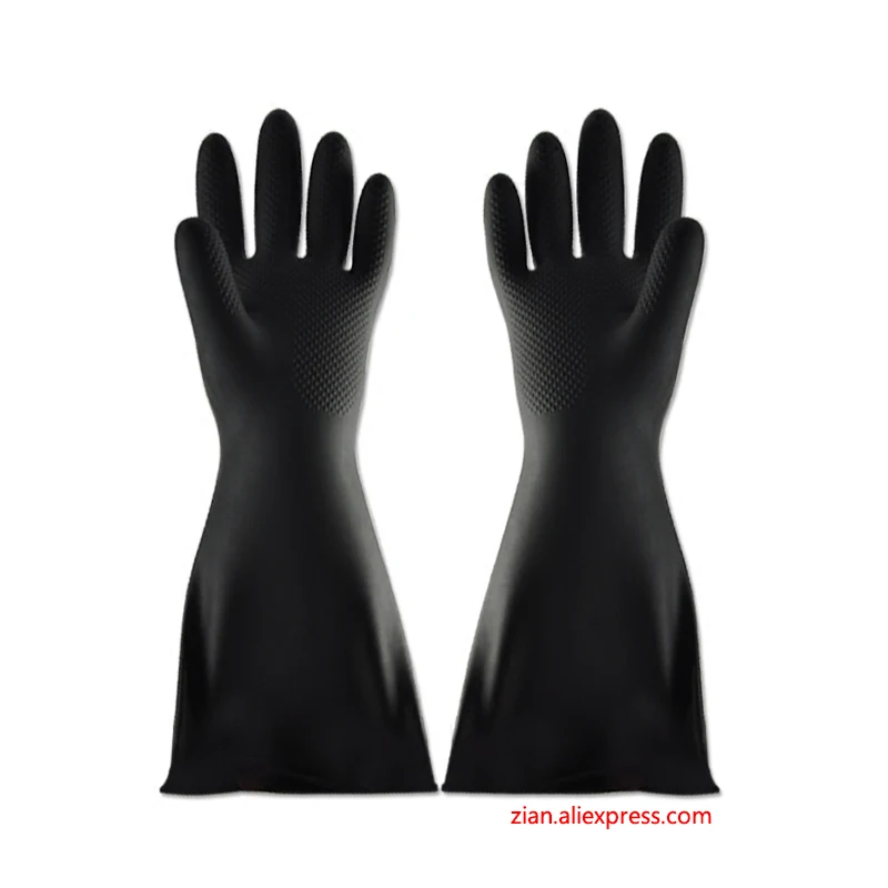 60cm Industrial acid alkali gloves black rubber plus long thick oil