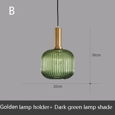Новинка, подвесной светильник в полоску из стекла E27 светодиодный, 6 цветов, подвесной светильник для кухни, гостиной, спальни, отеля, ресторана - Цвет корпуса: B   Dark green glass