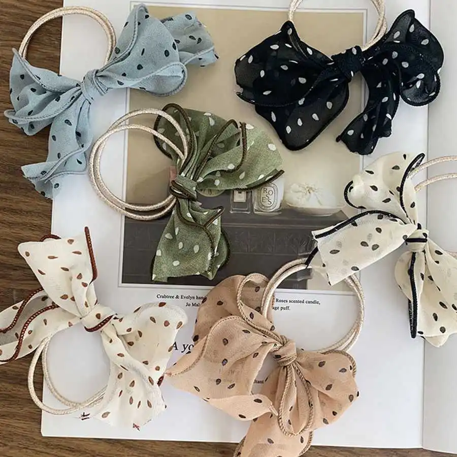 

Lovely Dot Bow Elastic Force Hair Rope Fashion Wild Simple Sweet Chiffon Exquisite Princess Hair Accessories For Girls Head Rope