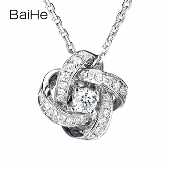 شراءBAIHE الصلبة 18K الذهب الأبيض الماس الطبيعي المشاركة المرأة العصرية غرامة مجوهرات هدية جميلة طاحونة الماس القلائد