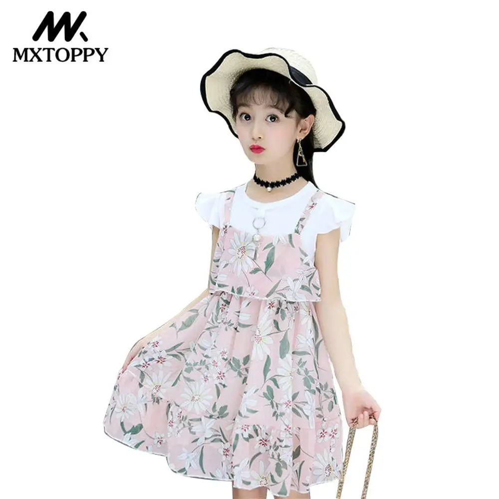 MXTOPPY Kid Clothes For Girls Beach Dress 2018 Summer Floral Short Sleeve Children's Robe Fille | Детская одежда и обувь