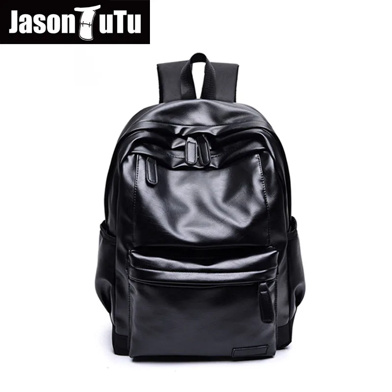 

JASON TUTU Black PU leather backpack Men Travel Knapsack Boy school 14 inch laptop backpack Good quality Mochila NewListing B422