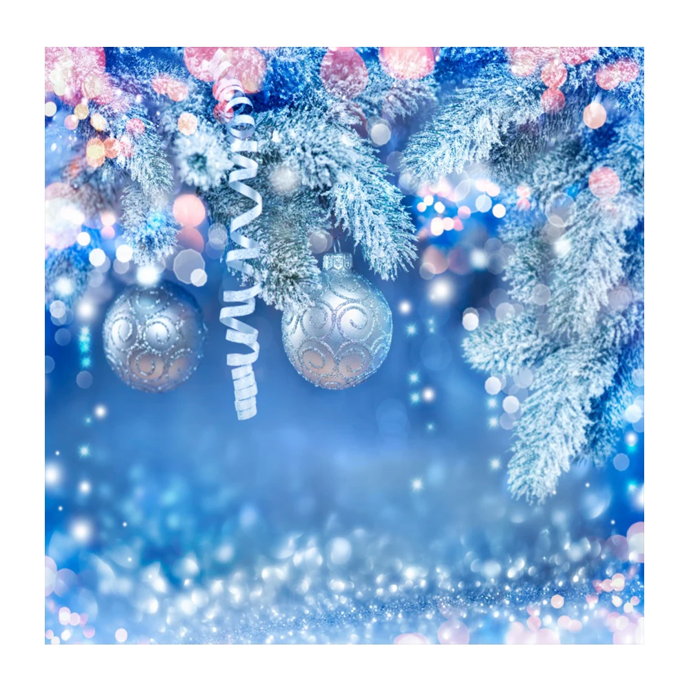

Laeacco Christmas Pine Ball Bauble Shiny Blue Polka Dots Party Pattern Photographic Backdrops Backgrounds Photocall Photo Studio