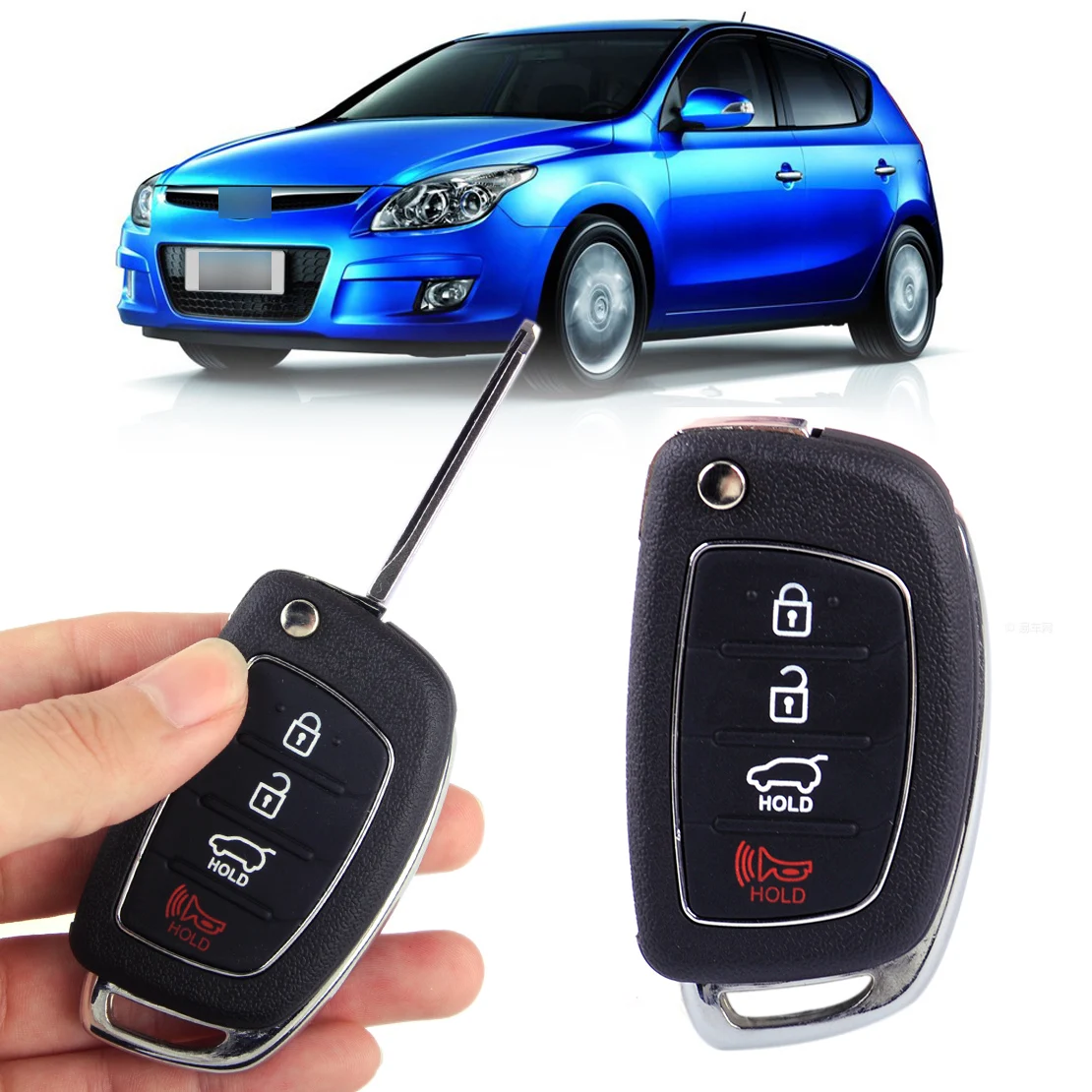 

DWCX 4 Buttons Flip Remote Replacement Car Key Fob Case Shell Cover Fit For Hyundai Santa Fe ix45 2013 2014 ix35 i30