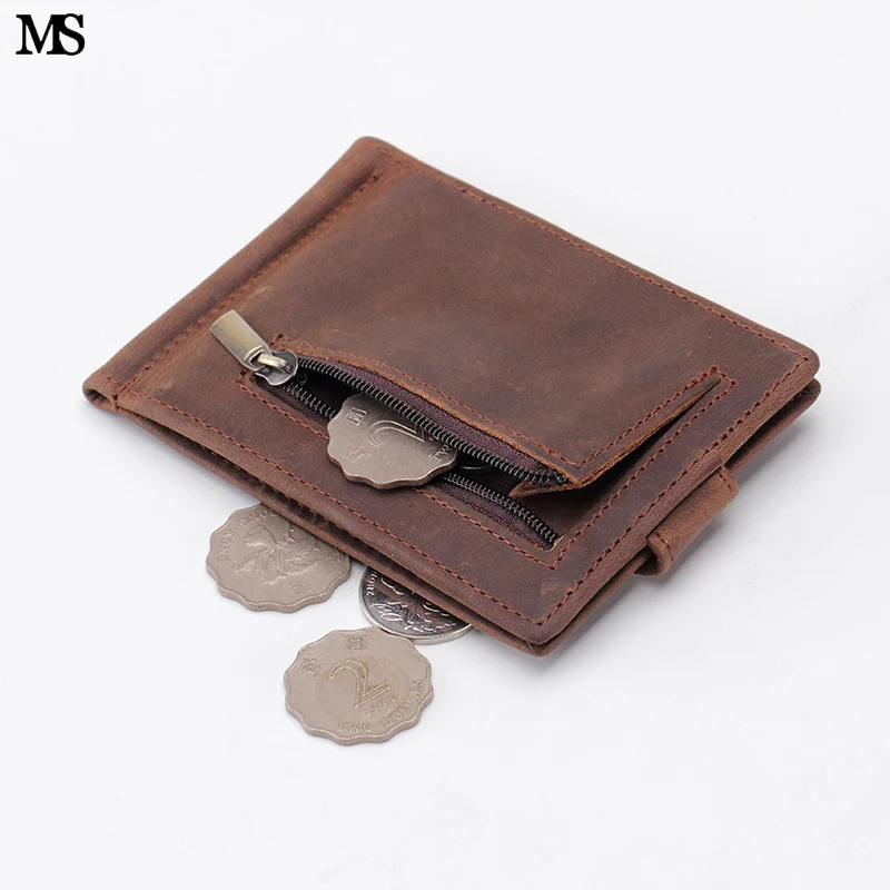 MS Мода Crazy Horse кожа Для мужчин зажим для денег Slim Bifold Wallet Винтаж ID кредитных карт мешок денег Кошелек для монет Кофе k137