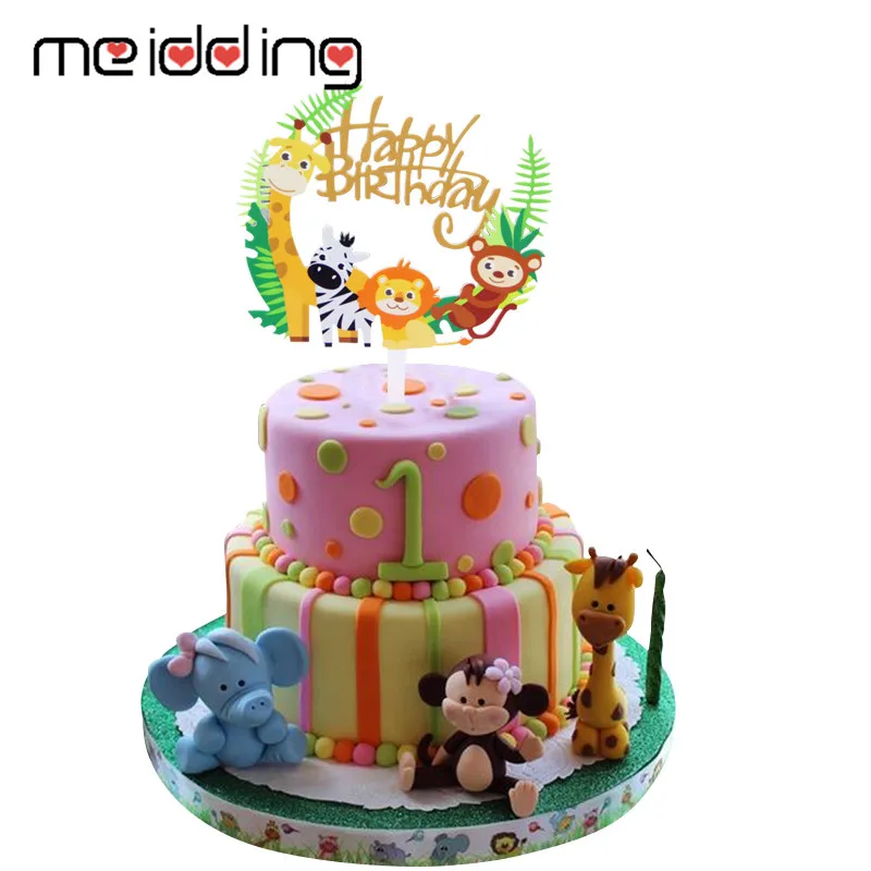 

1pcs Jungle Birthday Party Cake Topper Kids Favors Jungle Party Cake Decoration Baby Shower Cute Lion Animal Cake Topper Decor