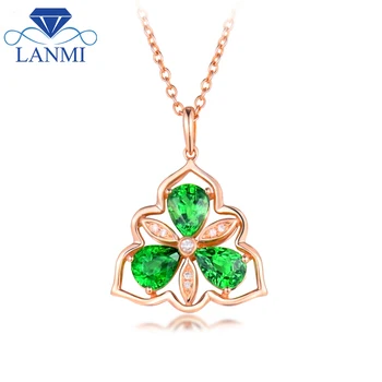 شراءLANMI الموضة الطبيعية Tsavorite الزفاف قلادة قلادة حقيقية 14Kt ارتفع الذهب الماس المحبة مجوهرات لل خطوبة النساء هدية