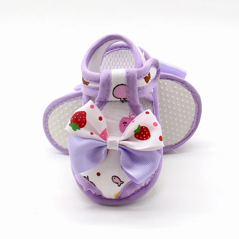 Лето новорожденных Симпатичная Обувь для девочек Обувь для малышей лук-узел печатных В стиле принцессы дышащая обувь Предварительно Ходунки для детей 0-18 м